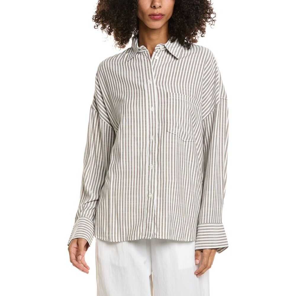 Max Studio Womens Oversized Button-Up Shirt, Black